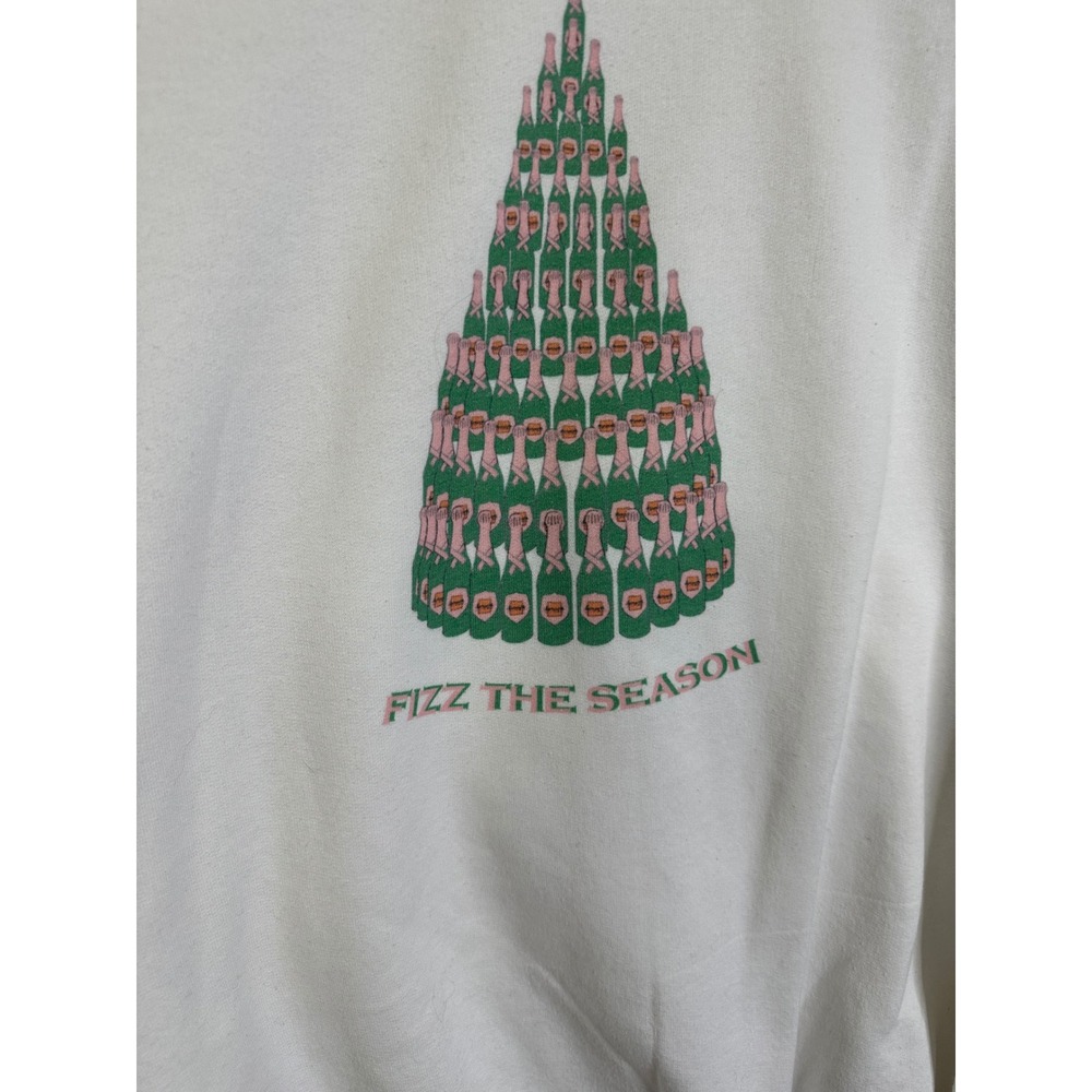 White Crewneck Sweatshirt Fizz The Season Champagne Bottle Christmas Tree - Picture 3 of 7
